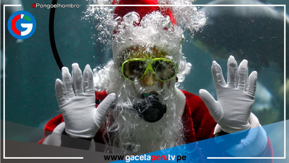 México: Un Santa acuático ofrece regalos entre pirañas en un zoológico