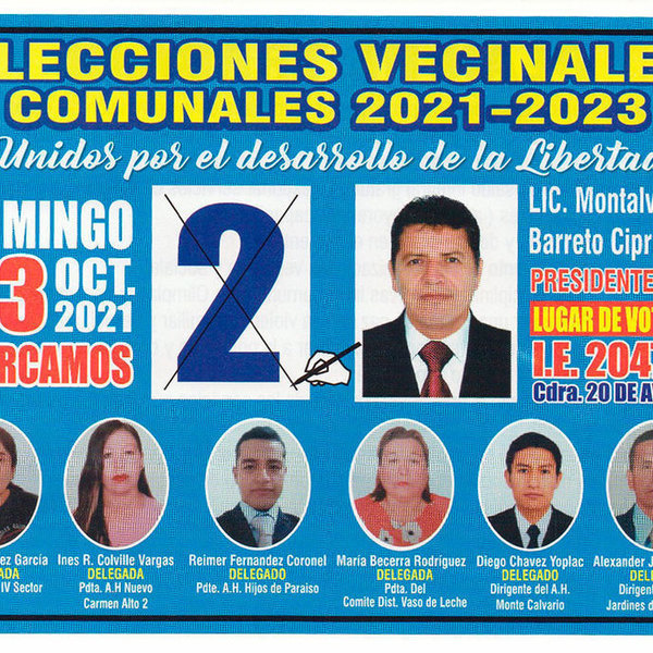 Lic. Montalvo Barreto con la Lista 2 en las Elecciones Vecinales Comunales 2021-2023 en Comas 