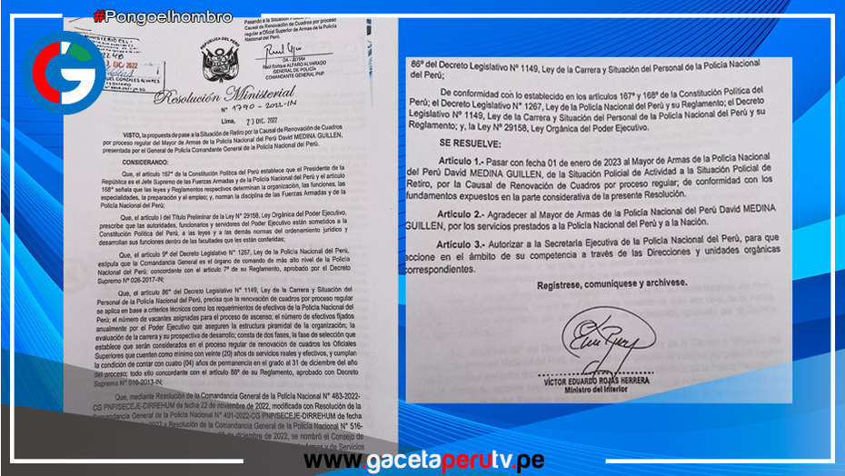Pasan al retiro al Mayor PNP, David Medina