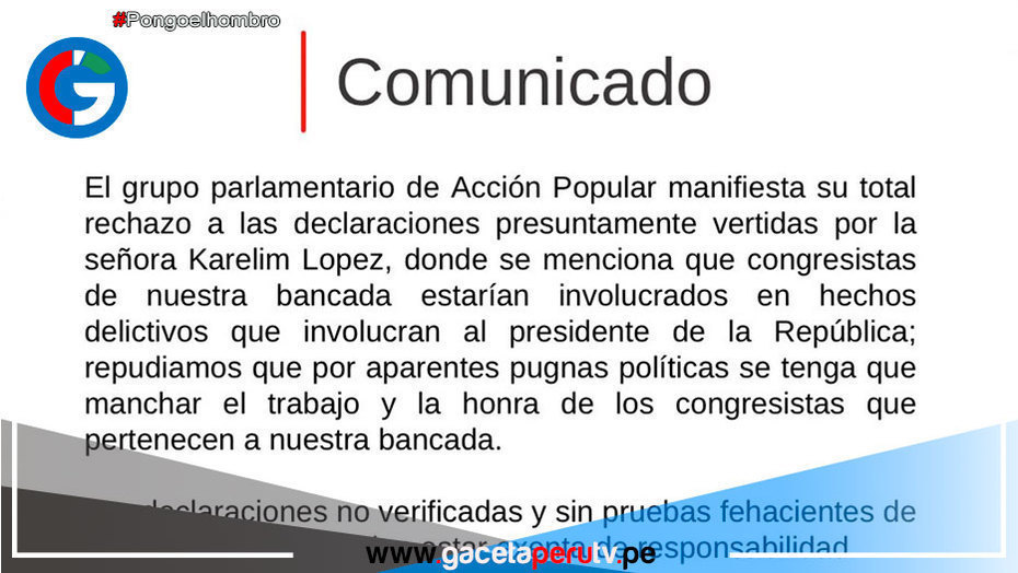 Bancada de Acción Popular respalda a congresistas tras supuestas declaraciones de Karelim López