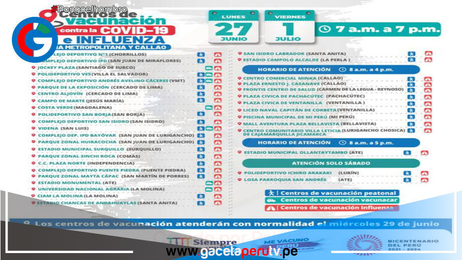 Covid-19: tras iniciar la cuarta ola vacunatorios atenderán el feriado 29 de junio con normalidad