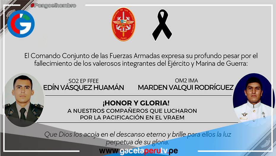 En enfrentamientos con terroristas en el VRAEM dos militares fallecieron