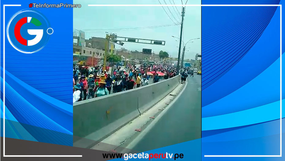 Grupo de manifestantes pasaron por la Panamericana Norte en Comas en dirección al Centro de Lima