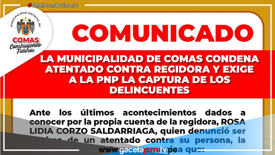 Municipalidad de Comas repudia atentado contra regidora y exige justicia