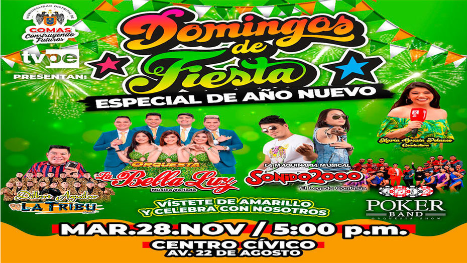 ¡Domingo de Fiesta en Comas! Municipalidad y TV Perú te invitan a una grabación llena de música y color