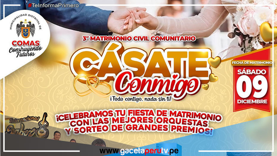 Alcalde de Comas Anuncia 3er Matrimonio Civil Comunitario