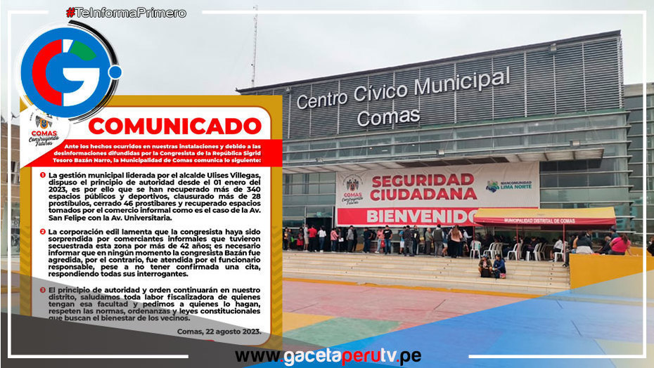 Municipalidad de Comas emite comunicado en respuesta a desinformación sobre incidentes en sus instalaciones