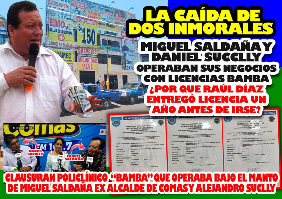 Fiscalización municipal revela red clandestina de salud en Comas bajo licencia otorgada por exalcalde Raúl Díaz Pérez en plena Pandemia
