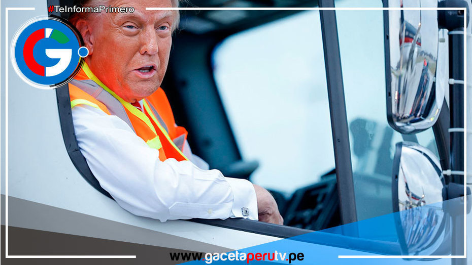 En un camión de basura y con un chaleco reflectante, Trump llegó a un mitin
