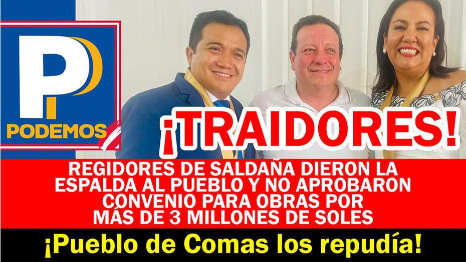 Regidores de ex alcalde Saldaña dieron la espalda al pueblo y no aprobaron convenio para obras por más de 3 millones de soles