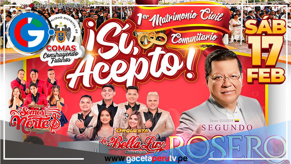 Juan Gabriel "Peruano" y Grandes Orquestas Amenizarán el Primer Matrimonio Civil Comunitario en Comas