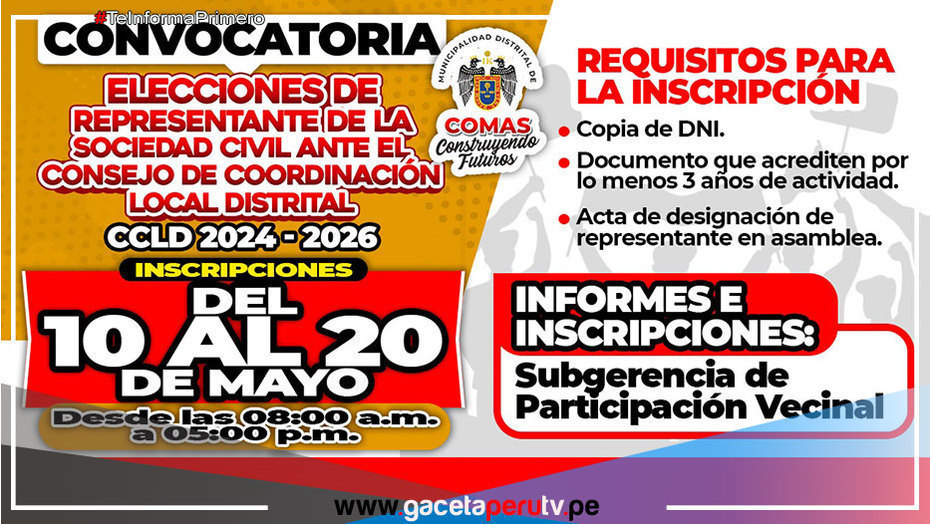 Alcalde de Comas impulsa elecciones para representantes de la sociedad civil en el Consejo de Coordinación Local