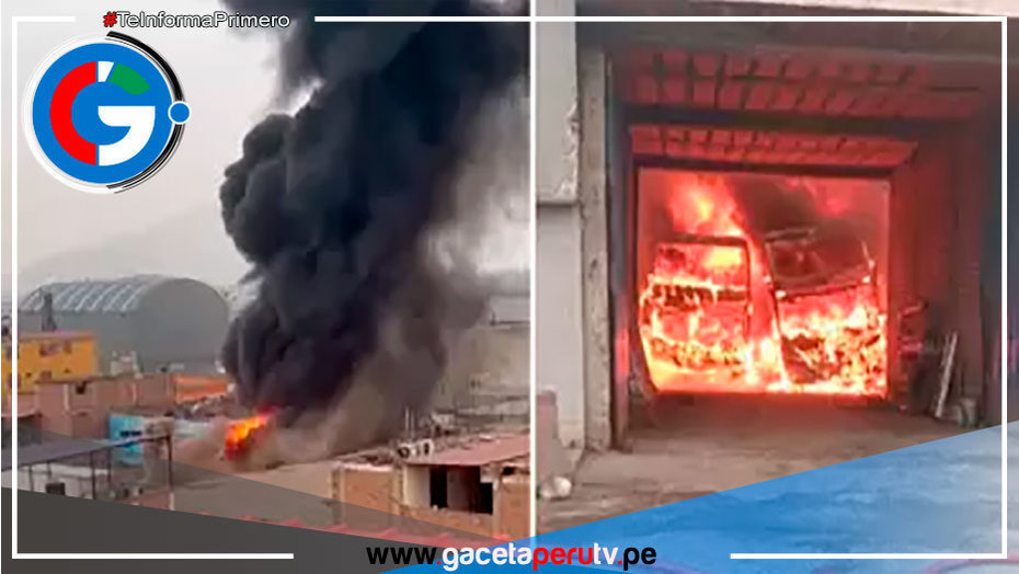 Ate: bomberos combaten siniestro en taller mecánico de buses