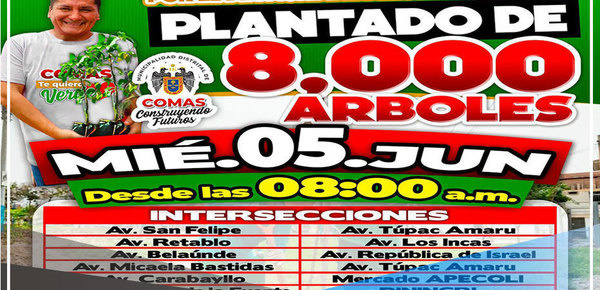 Alcalde Ulises Villegas liderará plantación de ocho mil árboles por el Día del Medio Ambiente