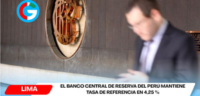 El Banco Central de Reserva del Perú mantiene tasa de referencia en 4,25 %