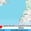 Líbano reporta 13 muertos tras bombardeo israelí en campamento refugiados