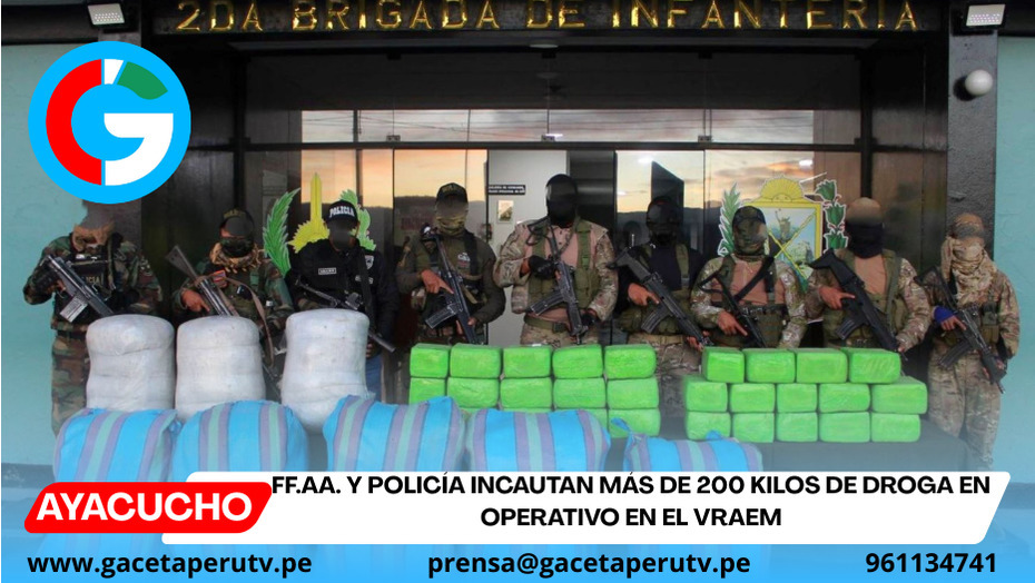 FF.AA. y Policía incautan más de 200 kilos de droga en operativo en el VRAEM