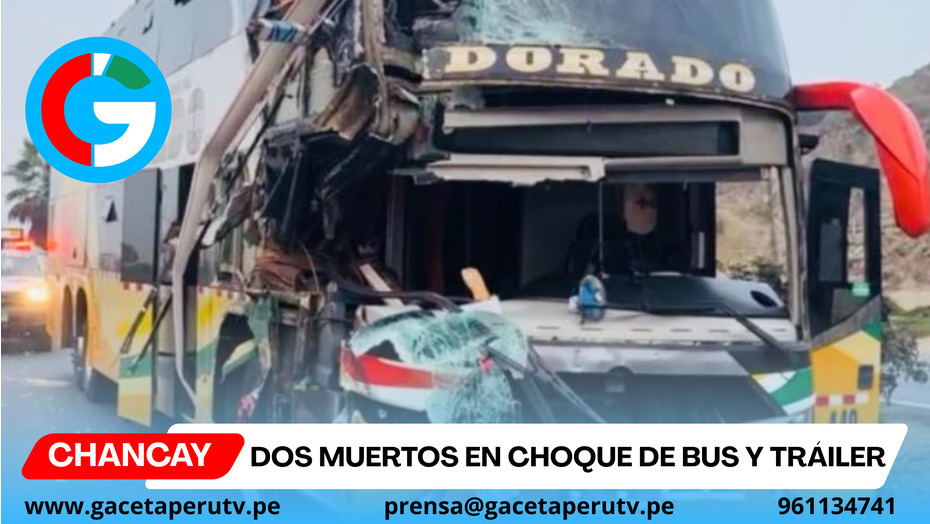 Dos muertos en choque de bus y tráiler