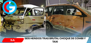 Seis heridos tras brutal choque de combi y taxi