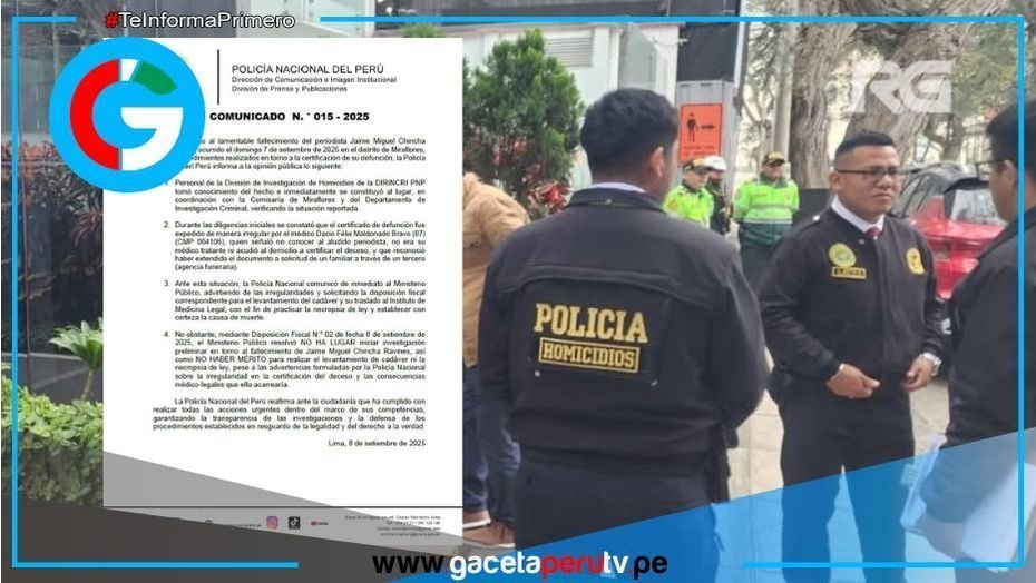 Policía detecta irregularidades en certificado de defunción de Jaime Chincha