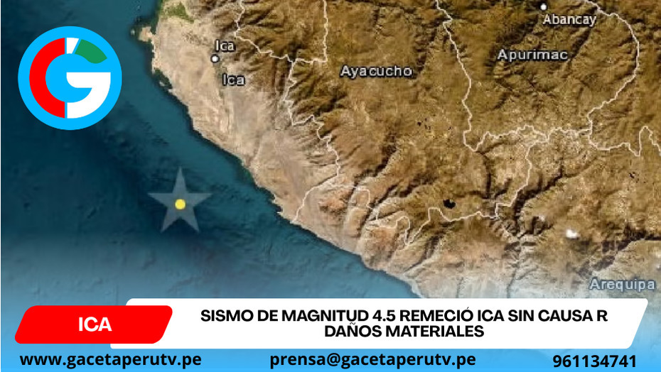 Sismo de magnitud 4.5 remeció Ica sin causa r daños materiales