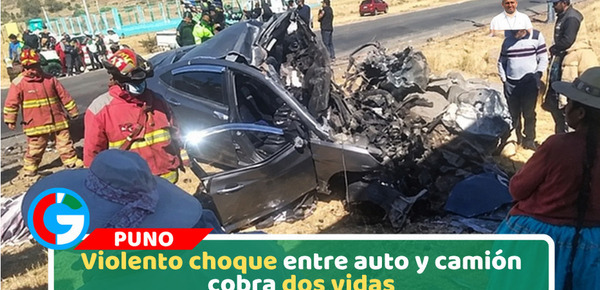 Violento choque entre auto y camión cobra dos vidas