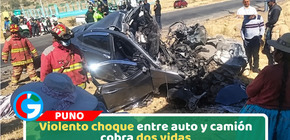 Violento choque entre auto y camión cobra dos vidas