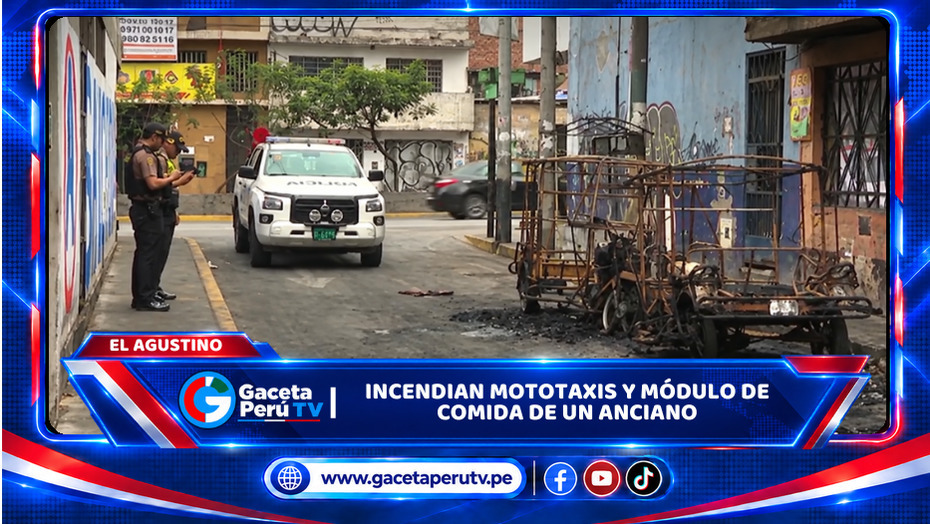 Incendian mototaxis y módulo de comida de un anciano