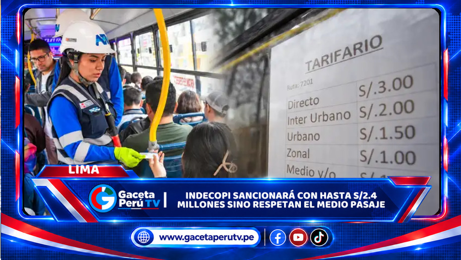 Indecopi multará con hasta S/2.4 millones sino respetan medio pasaje