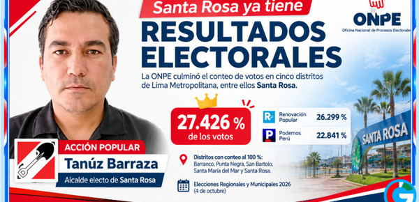 Al 100% según ONPE, Tanúz Barraza gana la alcaldía de Santa Rosa con Acción Popular
