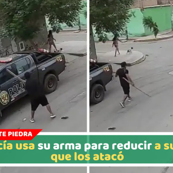 Policía usa su arma para reducir a sujeto que los atacó