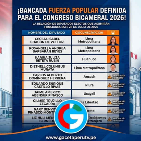 Conozca a los Diputados de Fuerza Popular que ejercerán desde el 28 de Julio 2026