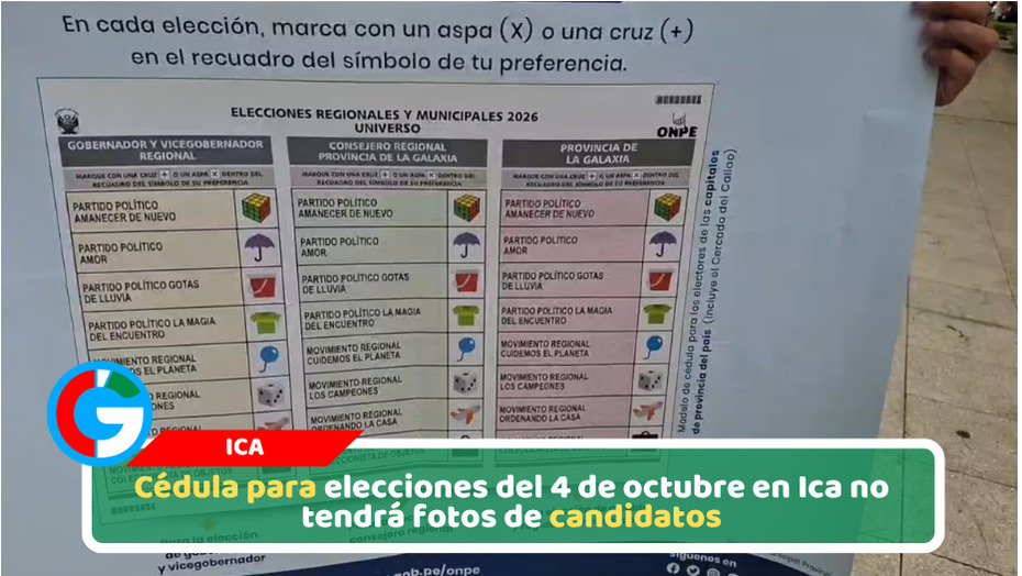 Cédula para elecciones del 4 de octubre en Ica no tendrá fotos de candidatos