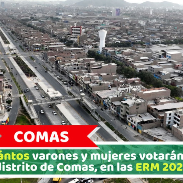 ¿Cuántos varones y mujeres votarán en el distrito de Comas, en las ERM 2026?